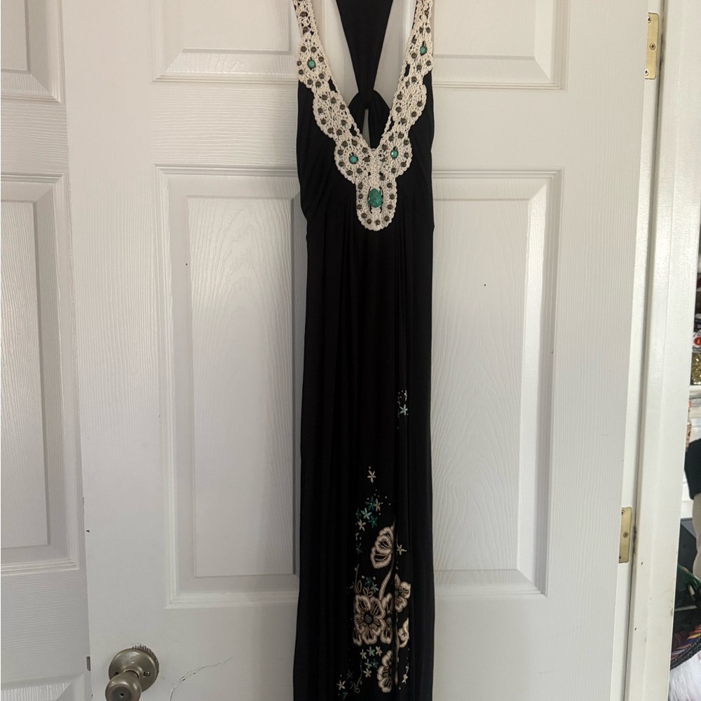 Soul Revival Black and Cream Maxi Dress with Floral Accents